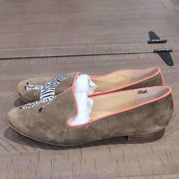 C. Wonder Green Suede Embroidered Zebra Smoking Loafers Sz 9 - Picture 4 of 10